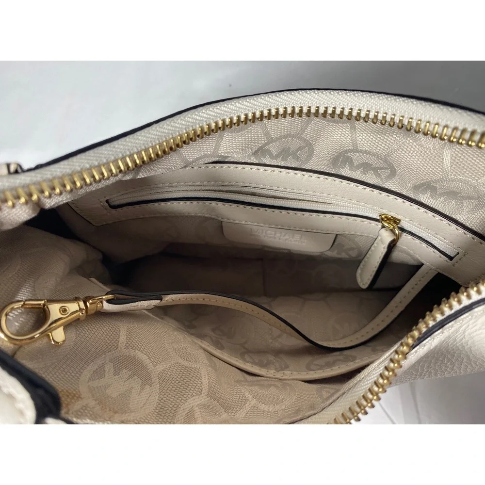 Michael Kors Hobo Bag Womens Small Cream‎ Pebbled Leather Braided Shoulder Bag